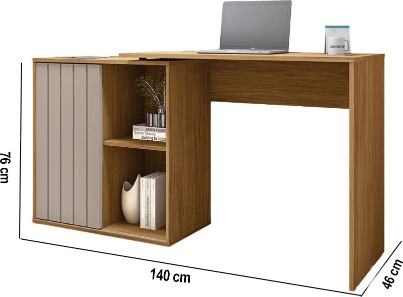 Escrivaninha Mesa Computador 140cm Tamires Bege Amarelado/Cinza C01 - D'Rossi