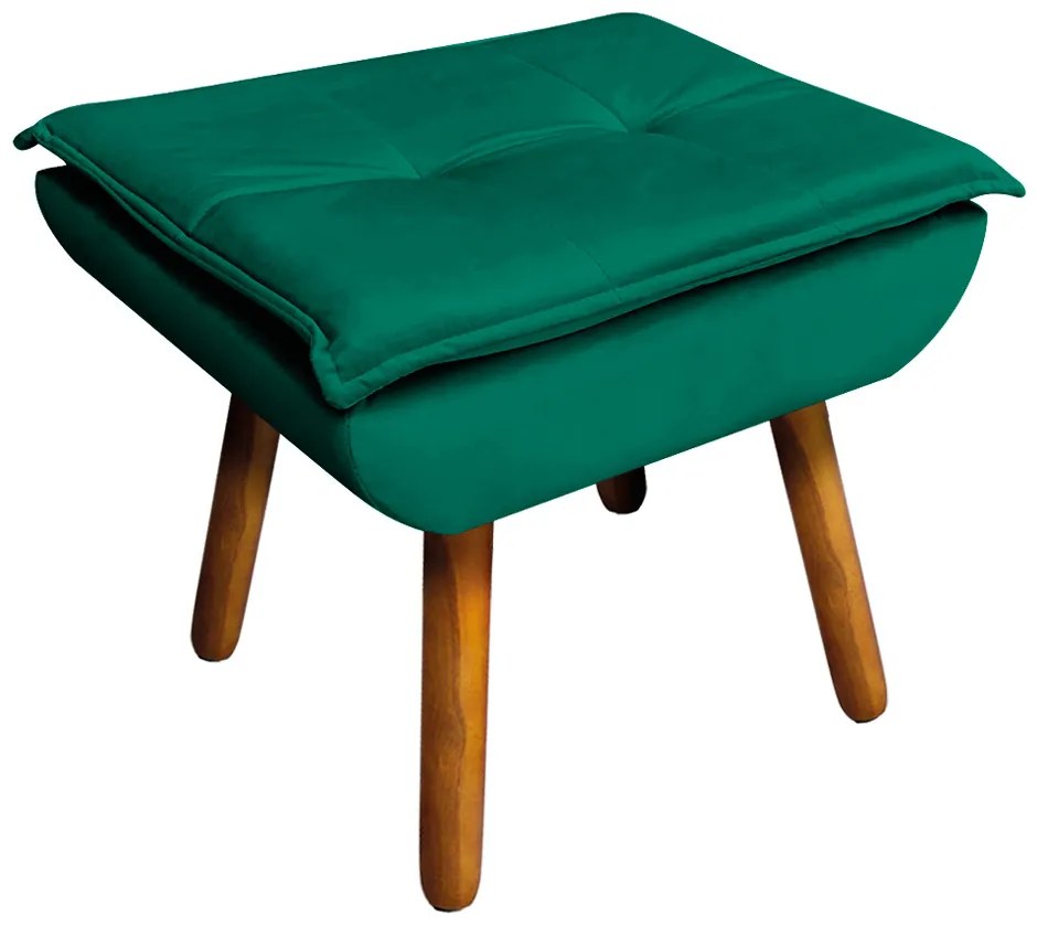 Kit 02 Puffs Opala Veludo Verde Esmeralda Pés Palito Castanho - D'Rossi