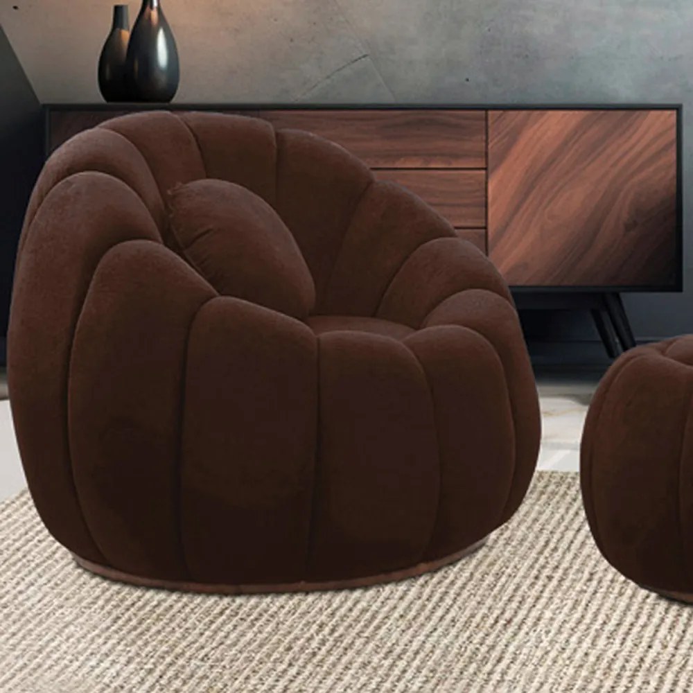 Poltrona Decorativa Orgânica para Sala Kit 2 Cloud Bouclê E03 - D'Rossi - Marrom