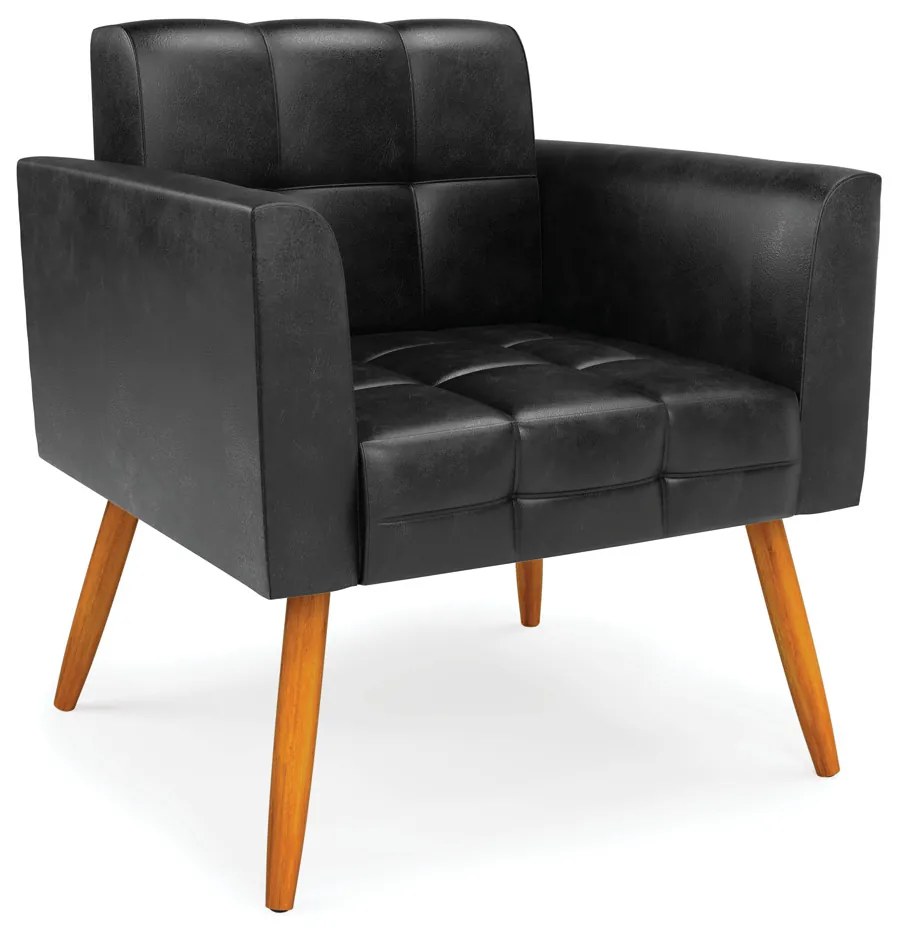 Poltrona Elisa Corano Preto Pés Palito Castanho D03 - D'Rossi