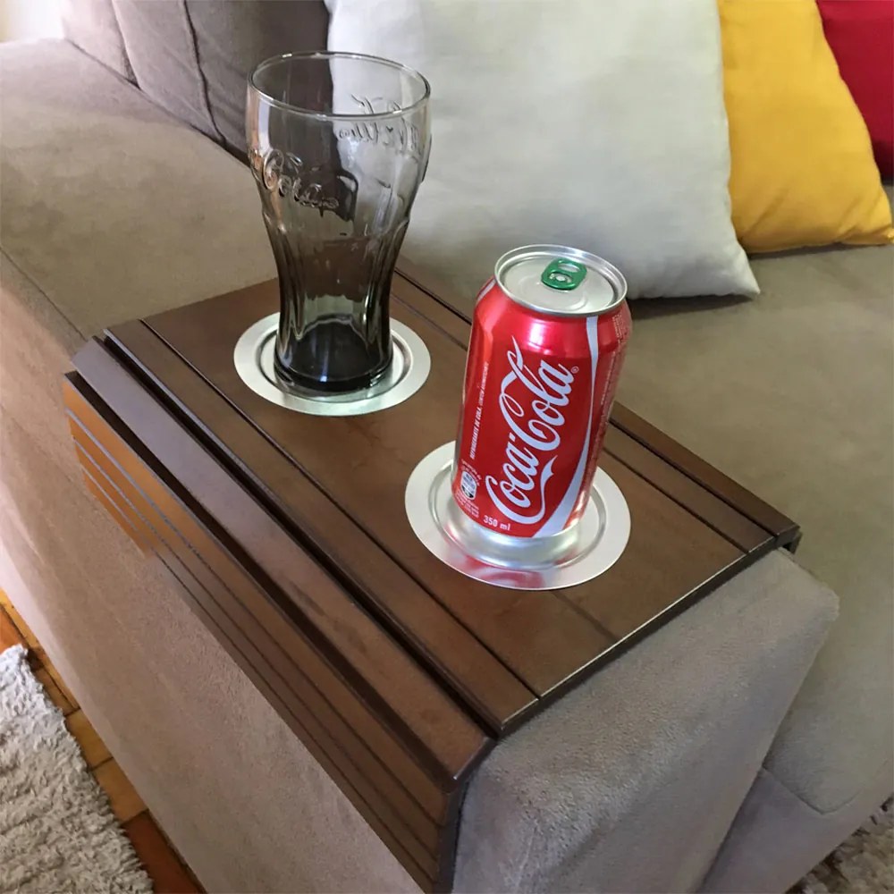 Bandeja Esteira para Braço de Sofá Porta Copo Alumínio Tabaco M01 - D'Rossi