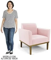 Poltrona Base Madeira Castanho Kit 2 Maressa Suede Rosa Bebê - Ibiza