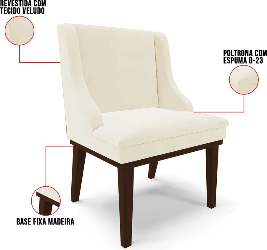 Cadeira de Jantar Liz Veludo Base Fixa Madeira Tabaco D03 - D'Rossi - Bege