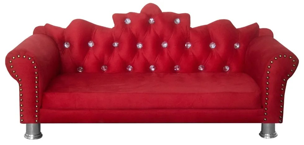 Mini Divã Sofá Realeza Cama Pet para Cães ou Gatos Elegante Suede Vermelho