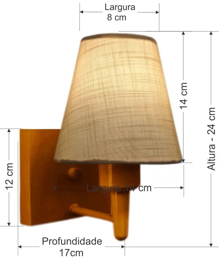 Arandela Quadrada Md-2034 Cobre Cúpula em Tecido Cone Palha - Bivolt