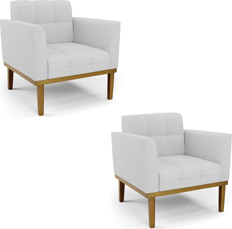 Kit 2 Poltronas Decorativas Karen Pés Fixo em Madeira Castanho Linho Cinza G19 - Gran Belo