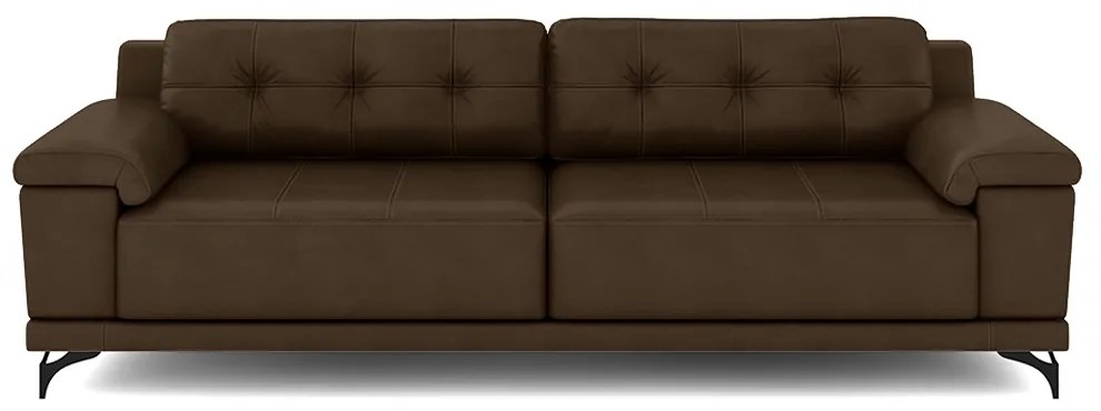 Sofá Living 4 lugares 272cm Agostino Pés Design em Ferro Couro Capuccino G52 - Gran Belo