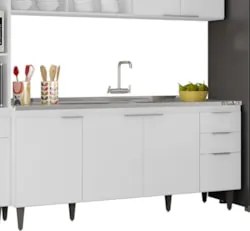 Armário de Cozinha CP04 Com Pia 180cm Pérola Z34 Branco     - Mpozenat