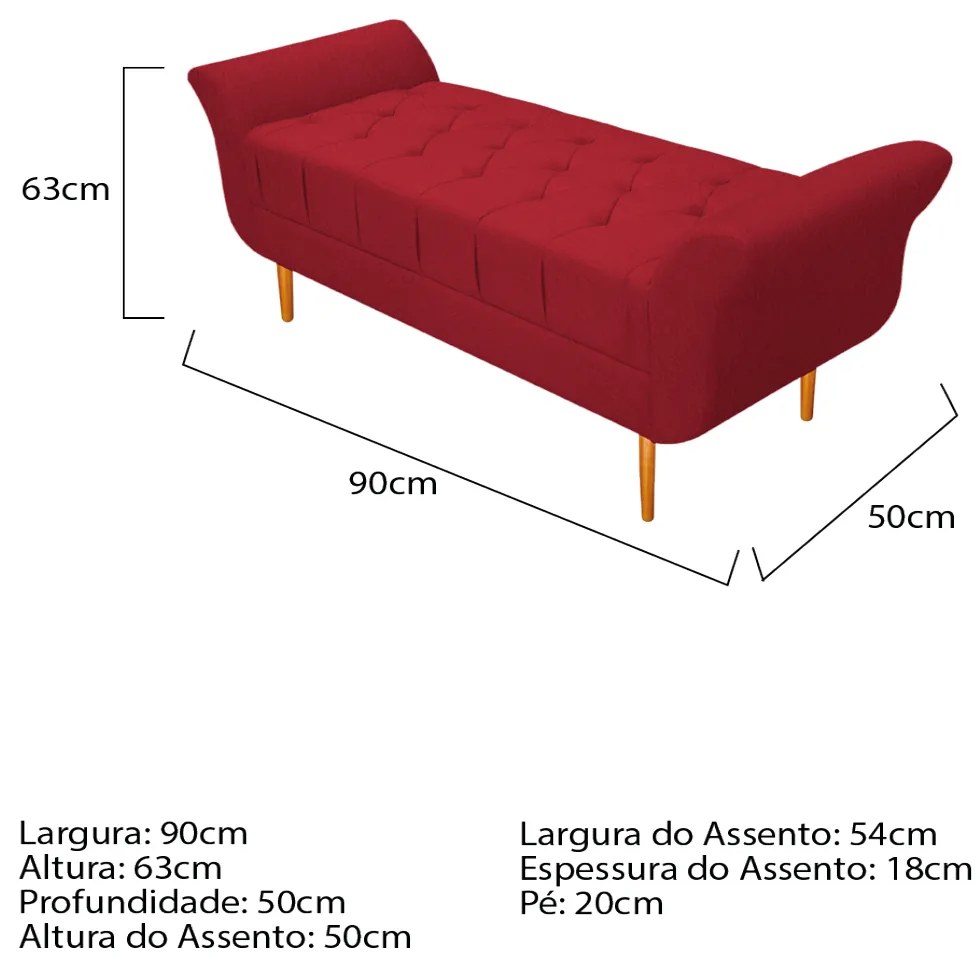 Recamier Estofado Ari 90 cm Solteiro Suede Vermelho - ADJ Decor