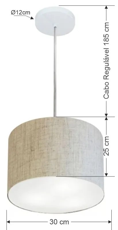 Lustre Pendente Cilíndrico Md-4210 Cúpula em Tecido 30x25cm Rustico Bege - Bivolt