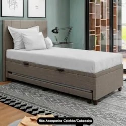 Bicama Box Baú Solteirão 96x203cm Samy S05 Linho Marrom - Mpozenato