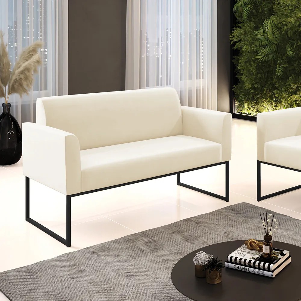 Sofá Namoradeira Base Industrial Preto Marisa Veludo D03 - DRossi - Bege