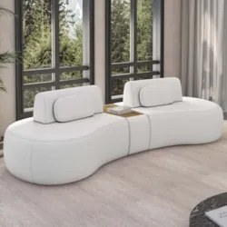 Sofá 4 Lugares 285cm Orgânico Com Mesa Mellanie Boucle Cru Z32 - Mpoze