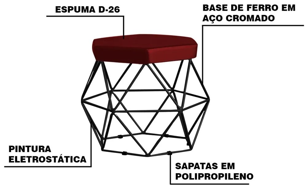 Puff Decorativo Base Preta Elsa Suede Bordô G41 - Gran Belo