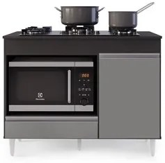 Balcão Multiuso para Cooktop 4 Bocas Georgia Preto/Cinza - Lumil Móvei