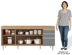 Balcão Gabinete 160cm Sem Tampo 4 Portas 2 Gavetas Arkansas Castanho/C