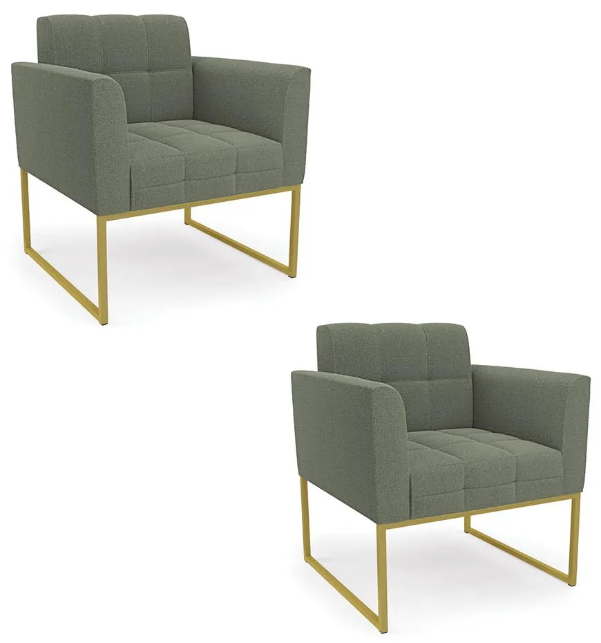 Poltrona Decorativa Industrial Dourado Kit 2 Elisa Bouclê D03 - D'Rossi  - Verde Pistache