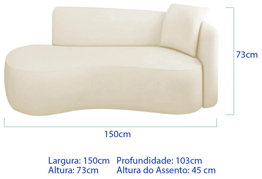 Divã Recamier Suíça Curvo Sala Recepção 150cm Lado Esquerdo Bouclé