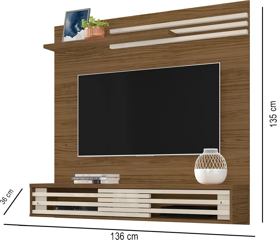 Painel TV 55 Pol 136cm Bancada Suspensa para Sala Briven Naturale/Off White M20 - D'Rossi