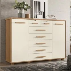 Cômoda Para Quarto 7 Gavetas 160cm Fontaine A02 Off/Freijó - Mpozenato