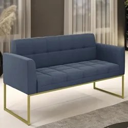 Sofá Namoradeira Base Industrial Dourado Ana Suede Azul Marinho - Ibiz