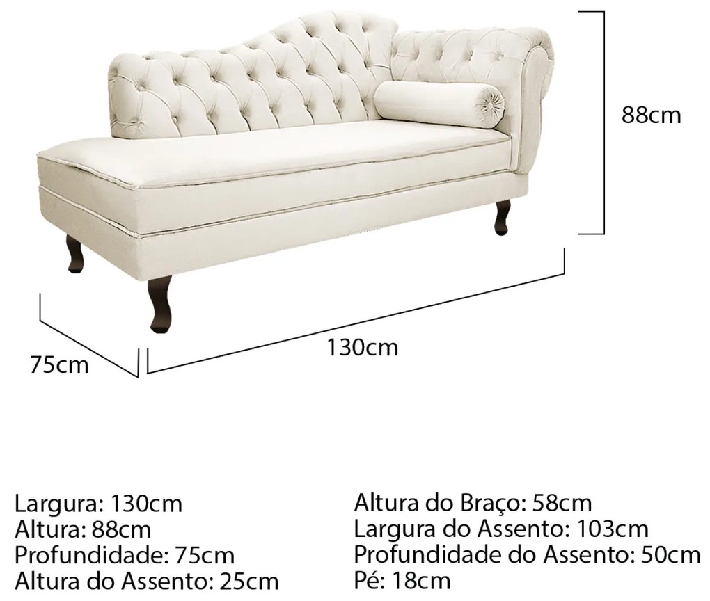 Kit Diva Recamier Diana 130cm Lado Esquerdo e 02 Poltronas Classic Corano - ADJ Decor
