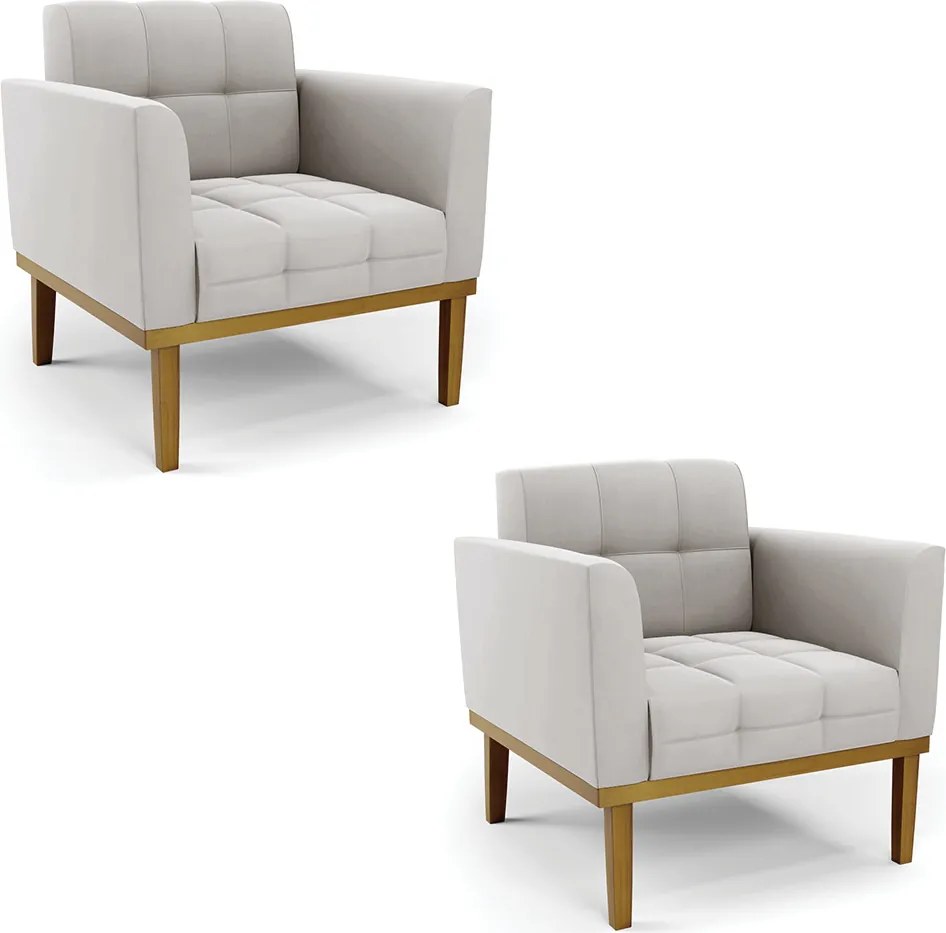 Kit 2 Poltronas Decorativas Karen Pés Fixo em Madeira Castanho Veludo Cinza G19 - Gran Belo