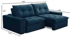 Sofá Retrátil Reclinável 3 Lugares 230cm Argon F05 Veludo Azul - Mpoze