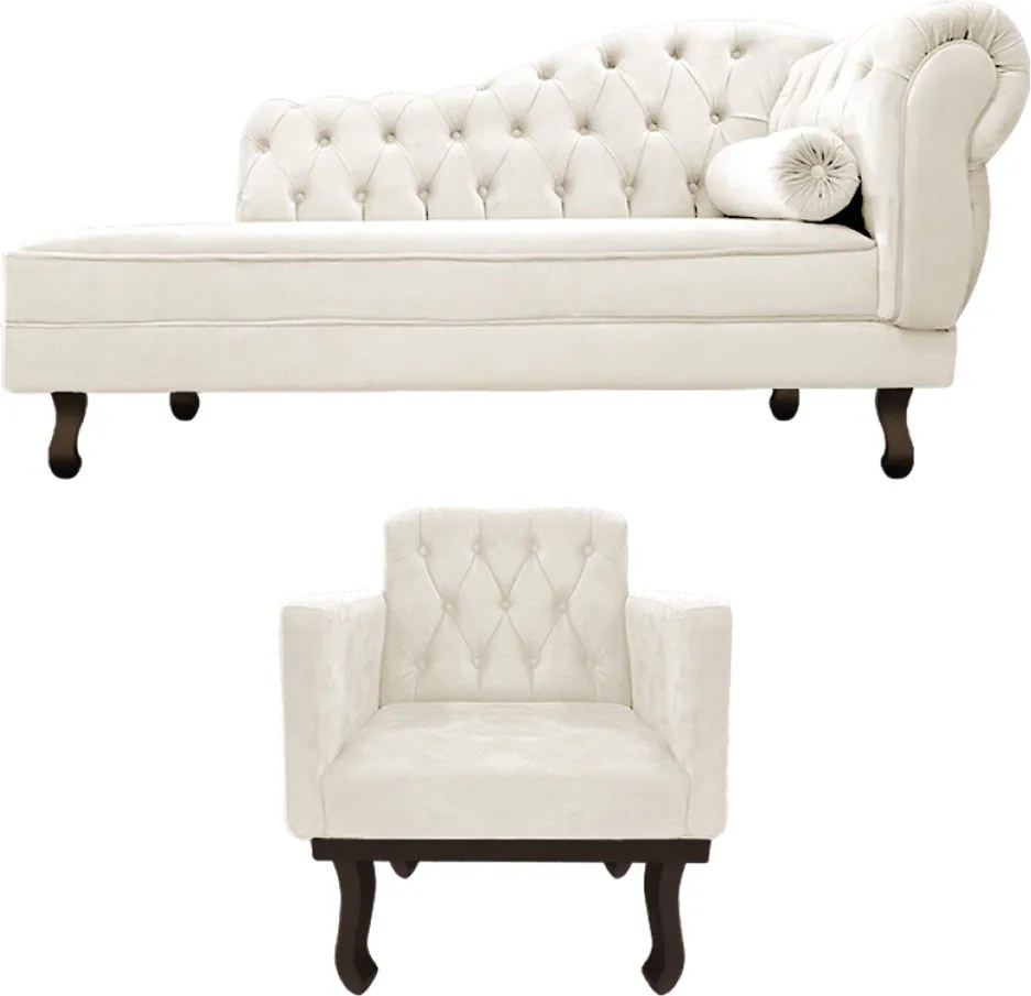 Kit Diva Recamier Diana 140cm Lado Esquerdo e 01 Poltrona Classic Corano - ADJ Decor