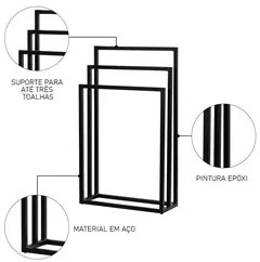 Toalheiro de Chão para Banheiro Luxe em Aço D09 Preto - Mpozenato