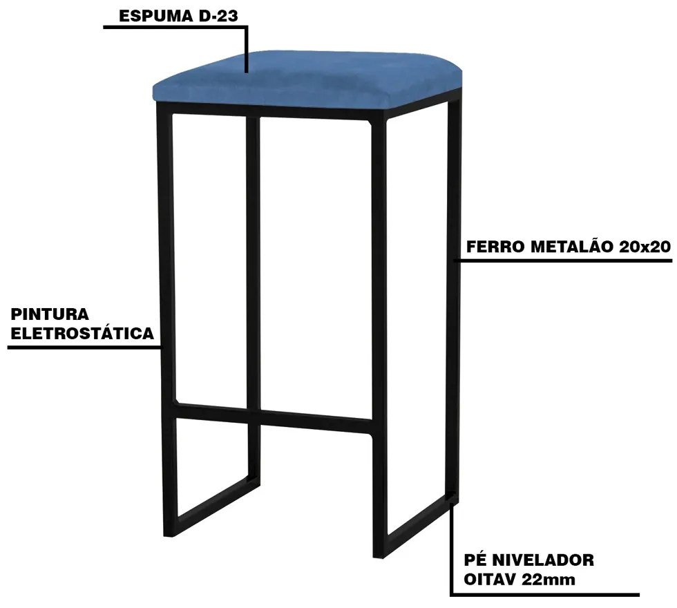 Banqueta Decorativa Billie Base Preta Suede Azul Marinho G41 - Gran Belo