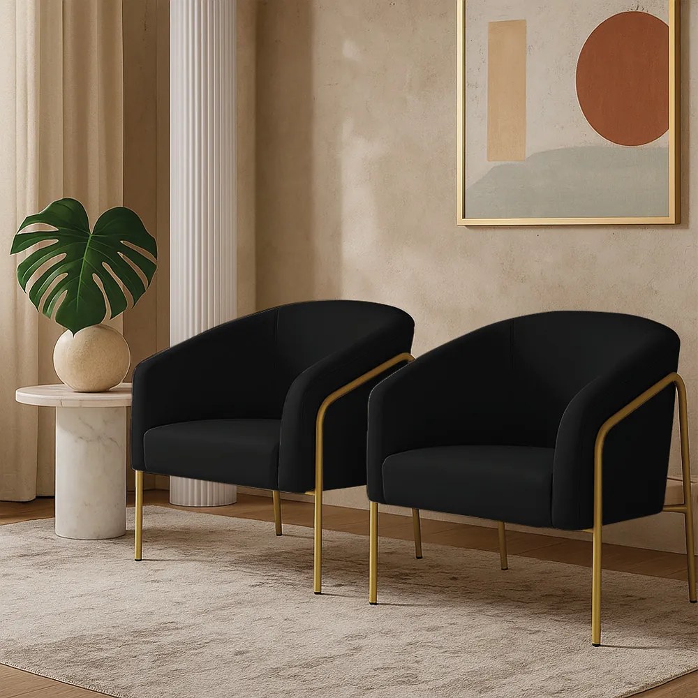 Poltrona Sala Industrial Alta Dourado Kit 2 Stella Suede D03 - D'Rossi  - Preto