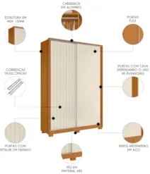 Guarda Roupa Solteiro 160cm Rizatto Flex A02 Off/Cinamomo - Mpozenat