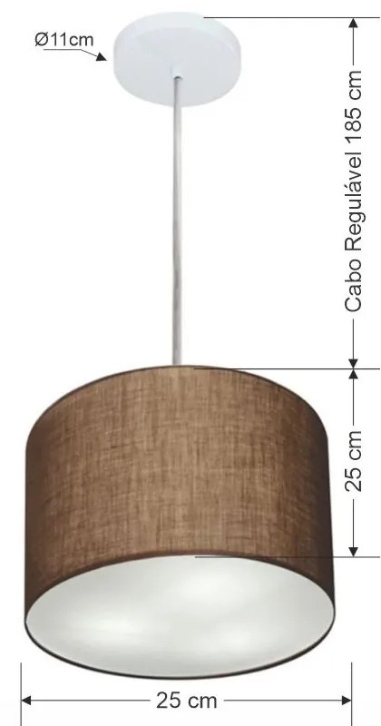 Lustre Pendente Cilíndrico Md-4209 Cúpula em Tecido 25x25cm Café - Bivolt