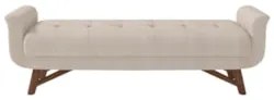 Puff Recamier Calçadeira 140cm Base Madeira Neville Z37 Linho Bege Cru