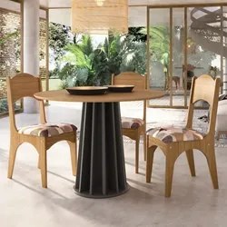 Mesa De Jantar Redonda Thalia Com 4 Cadeiras Jules D01 Freijó/Preto/Li