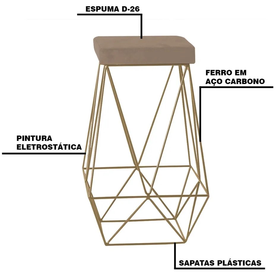 Banqueta Decorativa Kathy Base Gold Suede Cappuccino G41 - Gran Belo