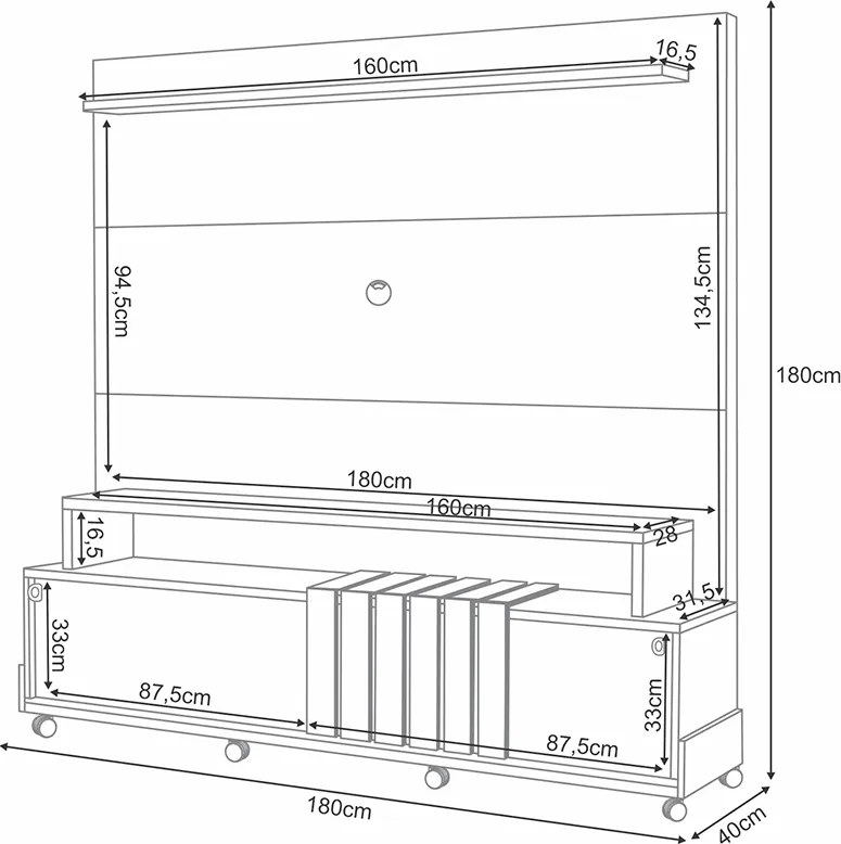 Home Painel Decorativo Bold TV até 65 Pol Portas Deslizantes Pés Rodízio Cinamomo/Off White G26 - HB Móveis