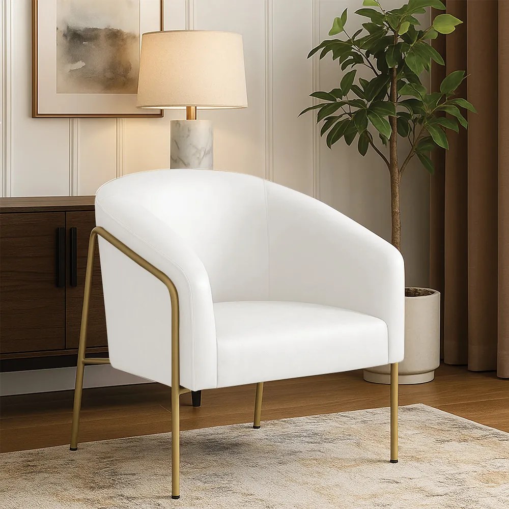 Poltrona Sala Industrial Alta Dourado Stella Sintético PU D03 - D'Rossi - Branco