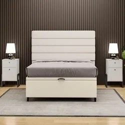 Cabeceira com Base Cama Box Baú Casal 138x188cm Hit ID5 Corano Bege/Li