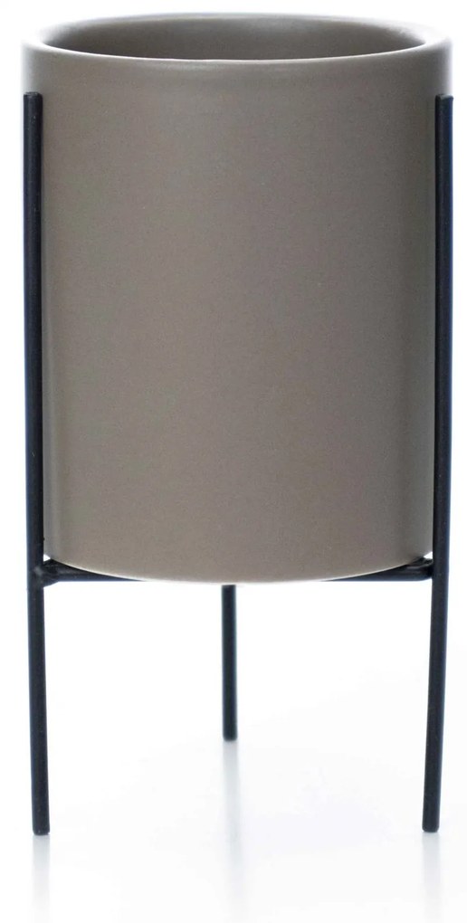 Cachepot Cinza com Suporte em Metal G 15X8 cm - D'Rossi