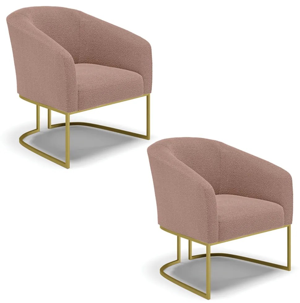 Poltrona Decorativa Industrial Dourado kit 2 Stella Bouclê D03 - D'Rossi - Rose