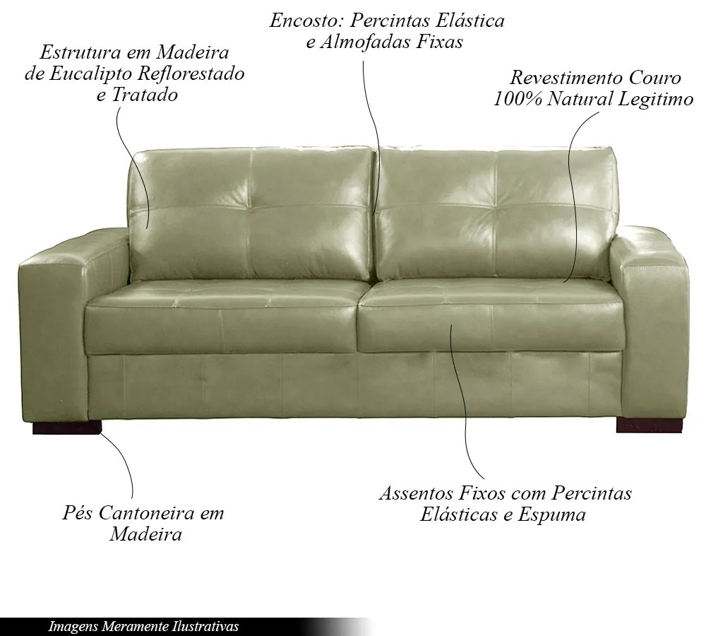 Sofá Decorativo 2 Lugares Turim 200cm Couro Fendi G58 - Gran Belo