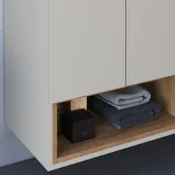 Gabinete Banheiro 80cm 3 Portas e Espelheira Taos Mel/Arenas F10 - Mpo