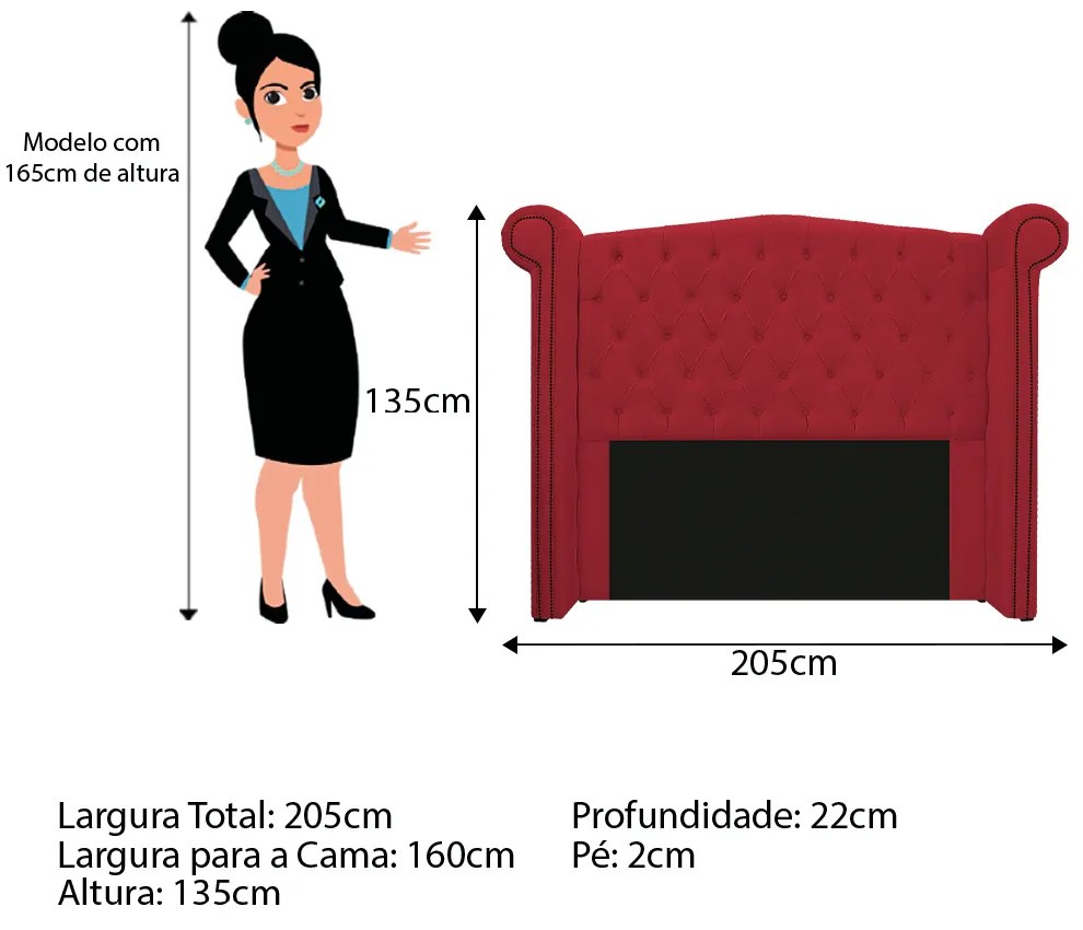 Kit Cabeceira e Calçadeira Veneza 160 cm Queen Size Suede Vermelho - ADJ Decor