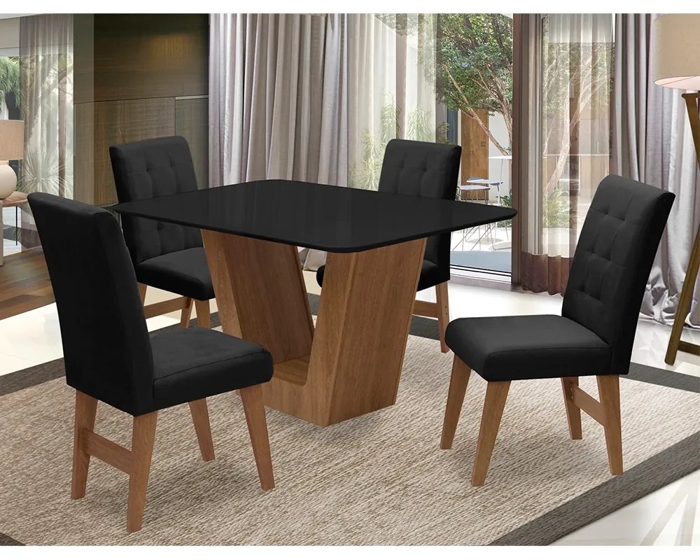 Conjunto Mesa de Jantar Safira com 04 Cadeiras Agata 135cm Cedro/Preto/Preto - ADJ DECOR
