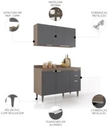 Armário de Cozinha Com Tampo CP01 120cm Pérola Freijó/Grafite Z34 - Mp