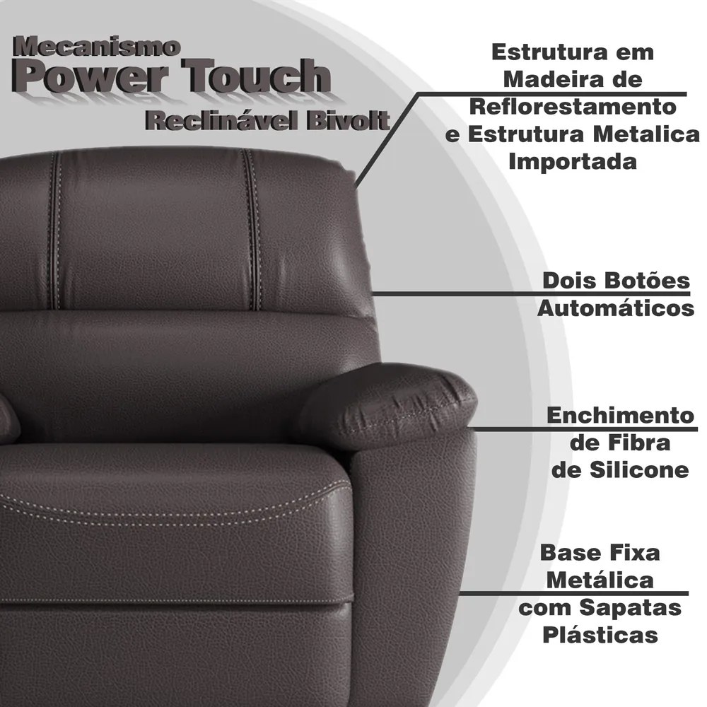 Poltrona do Papai Reclinável Elétrica Armênia Power Touch Couro Cappuccino G40 - Gran Belo