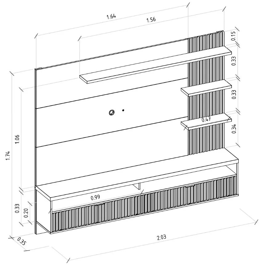 Painel Suspenso Home Ripado Ibarra 203cm para TV até 65 Freijó/Off White G77 - Gran Belo