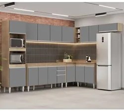 Armário de Cozinha Modulada de Canto 8 Peças CP07 Balcão Castanho/Cinz